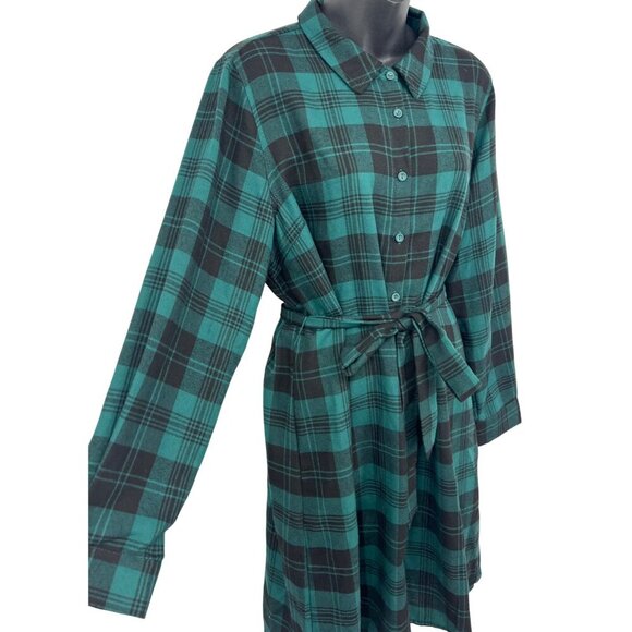 Lucky Brand Pacific Plaid Belt Shirt Dress Extra Large L Green Long Sleeve New - Picture 4 of 8
